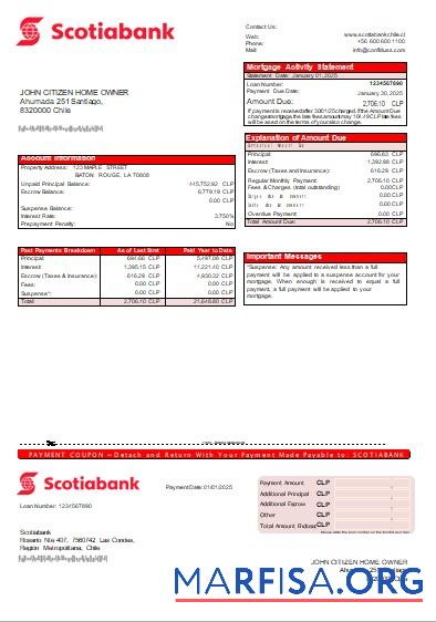Printable Chile Scotiabank bank mortgage statement scr download for verification
